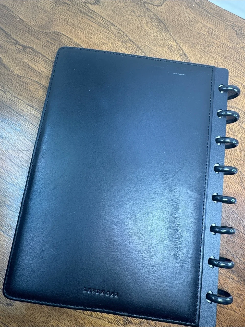 Levenger Circa Junior Black Leather Disc-Bound Planner Binder Cover Monogrammed